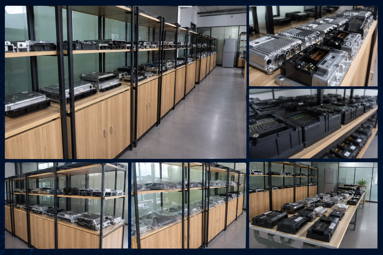 Huanova Controls showroom shelves and engine electronic control modules
